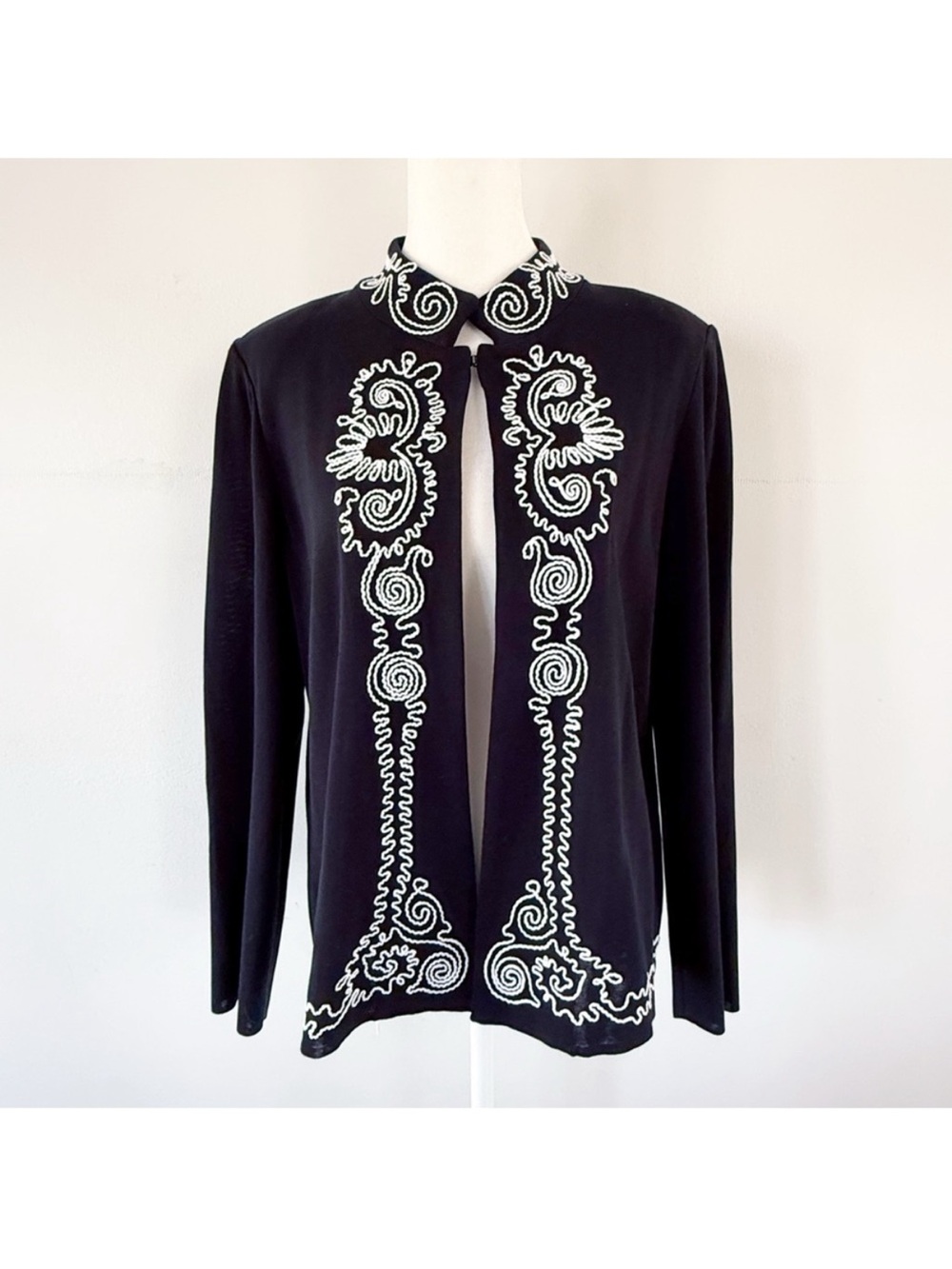 Ming Wang Women Embroidered Cardigan‎ Medium Navy Classy Old Money Office Casual